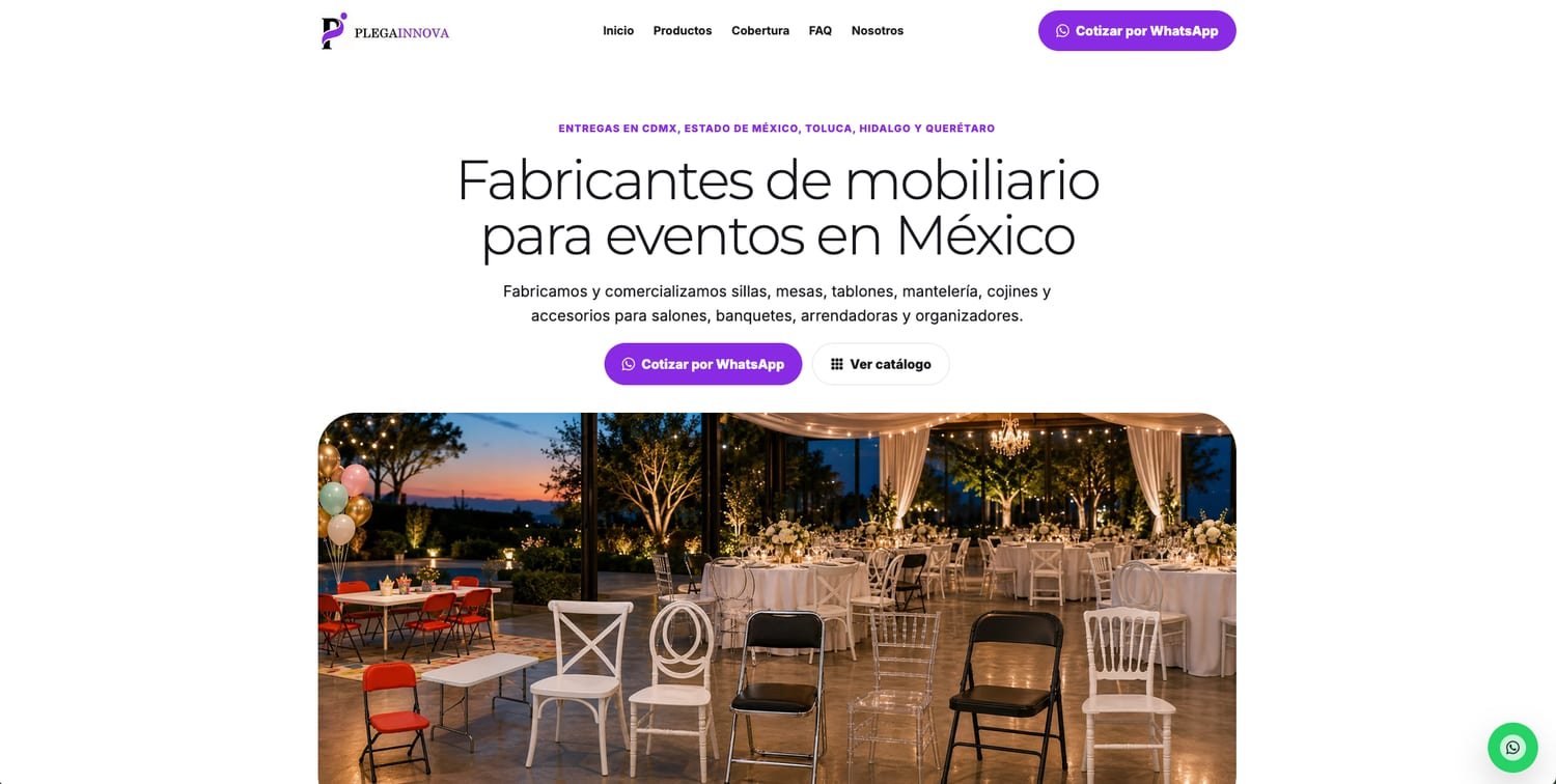 Captura del sitio web de Plega Innova